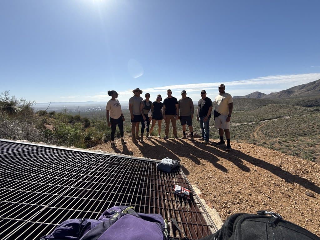 Friends together at the end of a desert trail